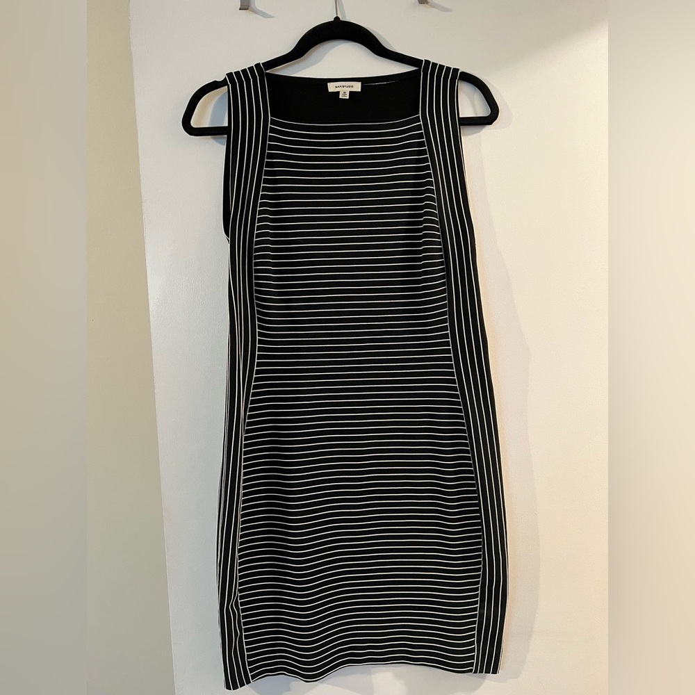 Black and white striped work dress